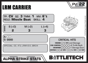 LRM carrier. Beispiel einer Einheit für die Strategie Langstrecken-Beschuss