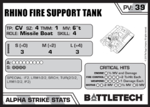 Rhino Fire support tank. Beispiel einer Einheit für die Strategie Langstrecken-Beschuss