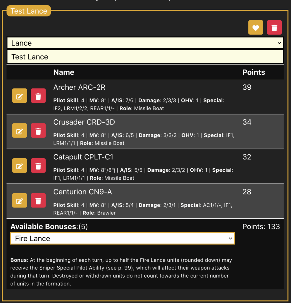 Ausgewählte Lanzenrolle (Fire Lance) mit angezeigtem Boni